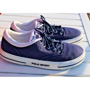 Vintage Polo Sport Ralph Lauren 90s Navy Blue Canvas Shoes Sneakers Mens Sz 11